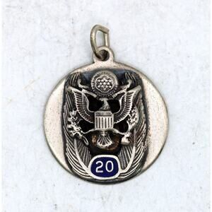 Vintage Sterling Silver Enameled U.S. Army 20 Year Service Pendant